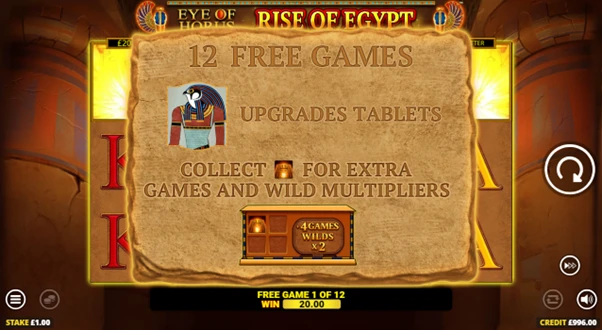 eye of horus rise of egypt free spins unlocked