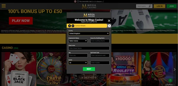 mega casino reg process job address number