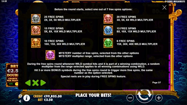 5 lions megaways free spins explained