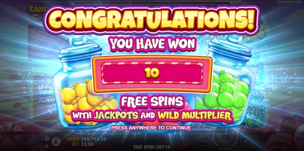 candy jar clusters free spins unlocked