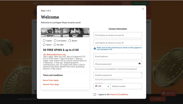 LeoVegas Registration Step 3