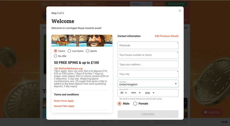 LeoVegas Registration Step 4