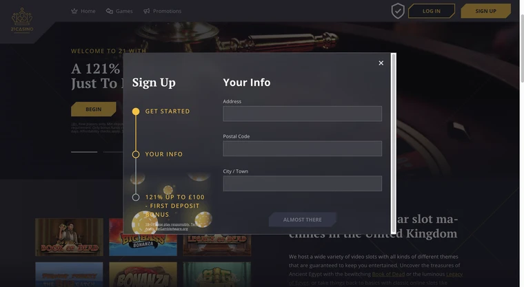 21 Casino Registration Step 2