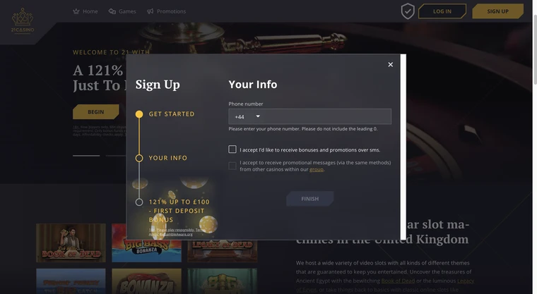 21 Casino Registration Step 3