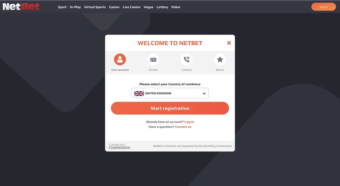 NetBet Registration Step 1