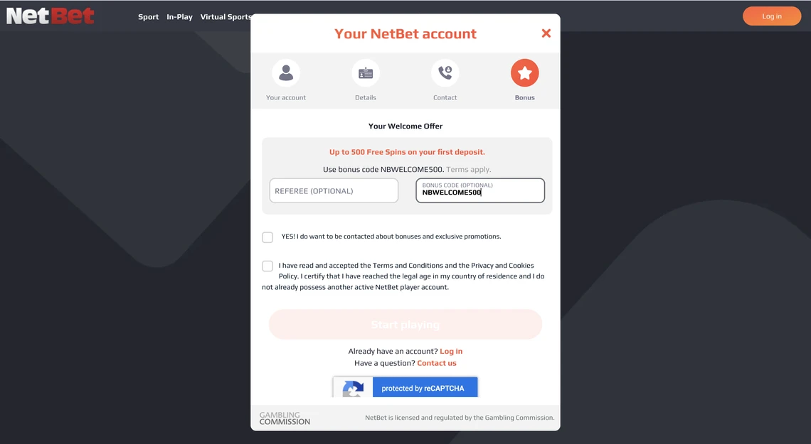 NetBet Registration Step 4