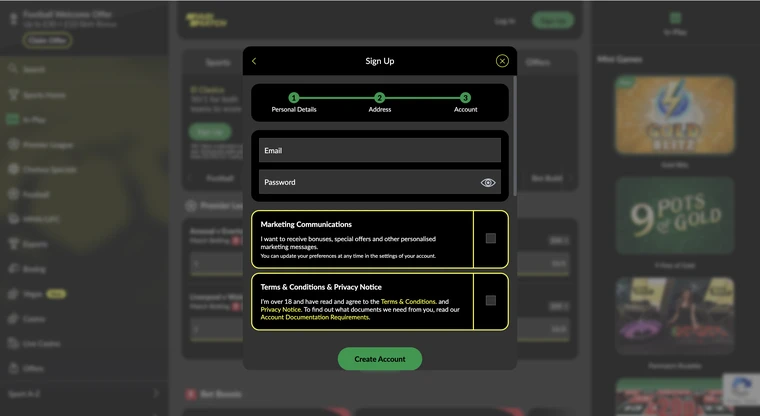 Parimatch Registration Step 3