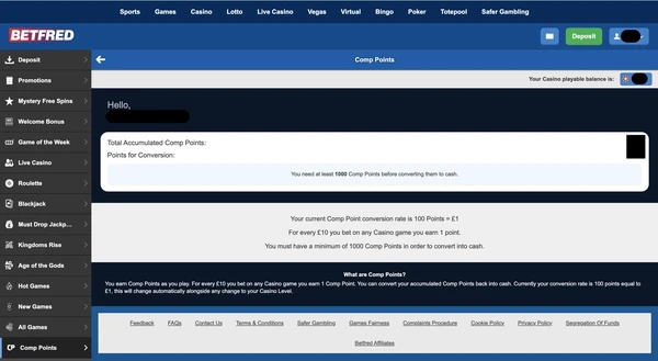 Betfred Comp Points
