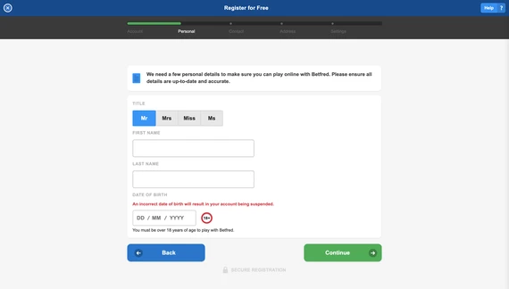 Betfred Registration Step 2