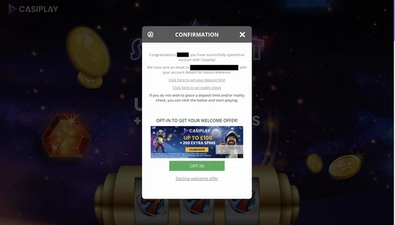 Casiplay Registration Confirmation Desktop