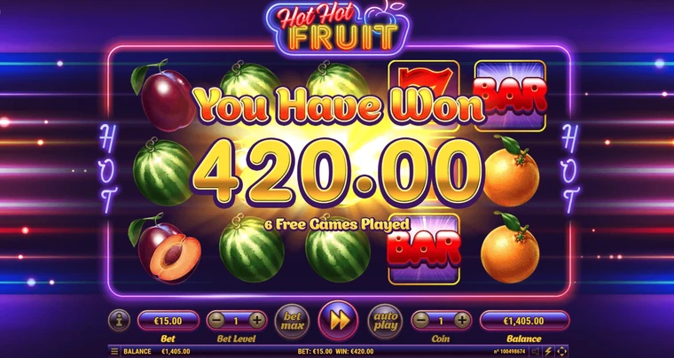 Hot Hot Fruit free spins winnings