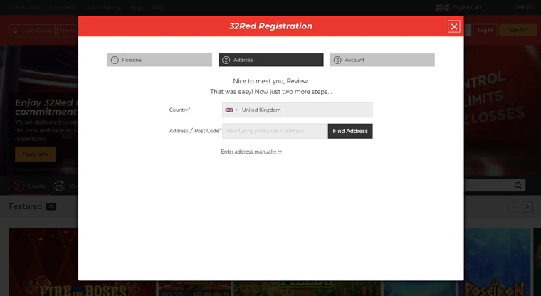 32Red Registration Step 2