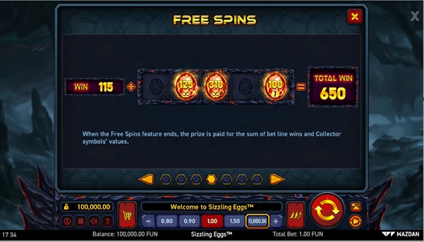 sizzling eggs free spins prize