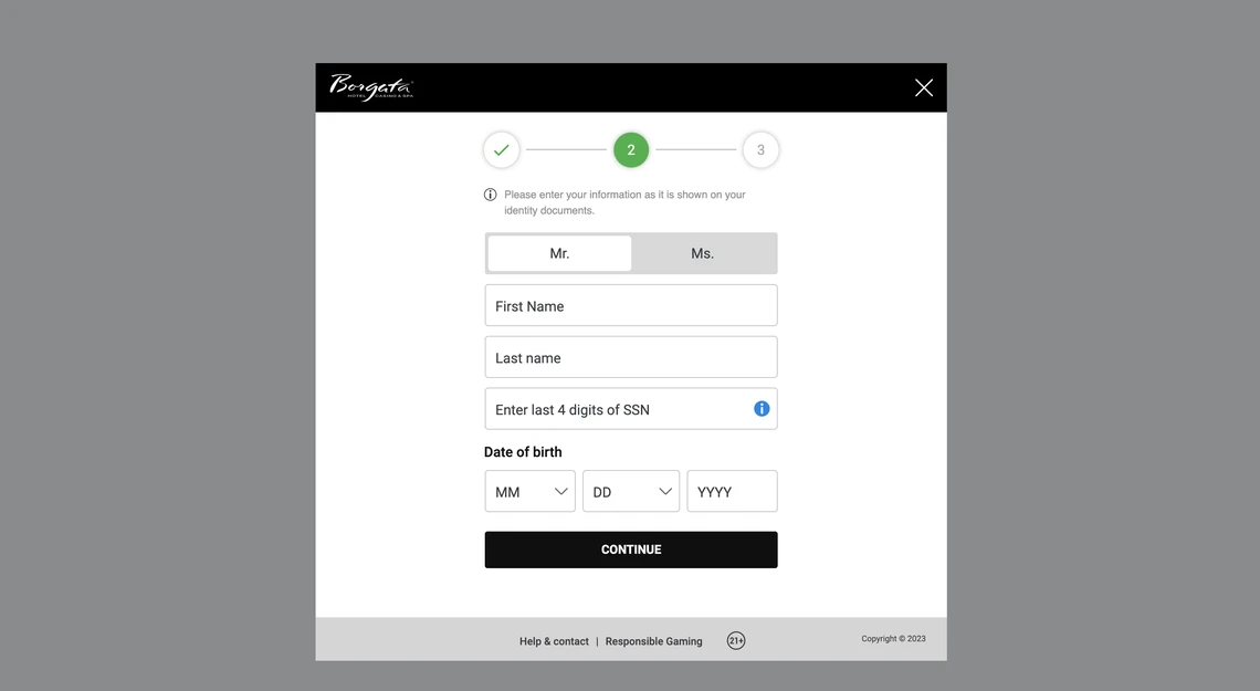 Borgata Registration Step 2