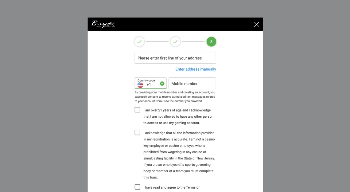 Borgata Registration Step 3