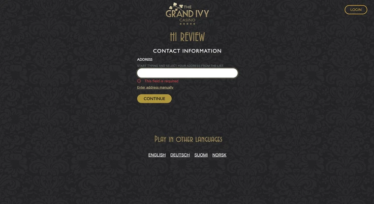 The Grand Ivy Casino Registration Step 2
