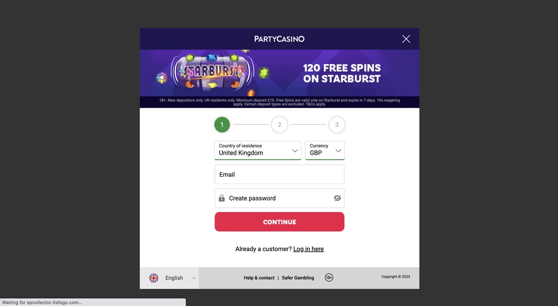 PartyCasino Registration Step 1