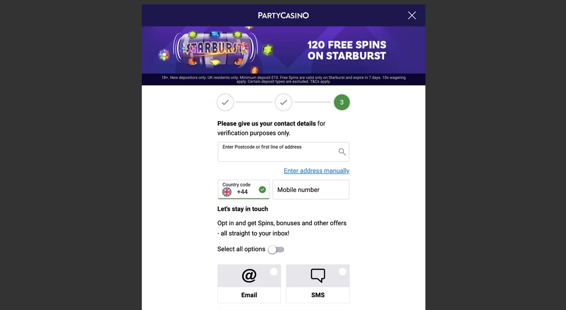 PartyCasino Registration Step 3