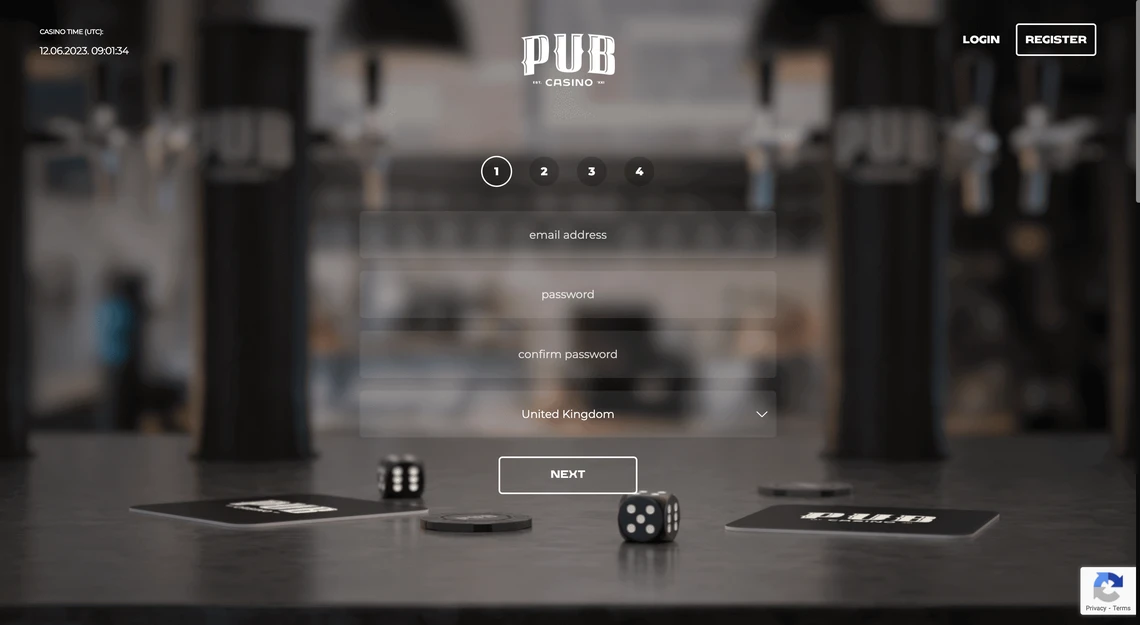 Pub Casino Registration Step 1