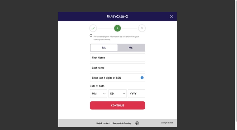 PartyCasino US Registration Step 2