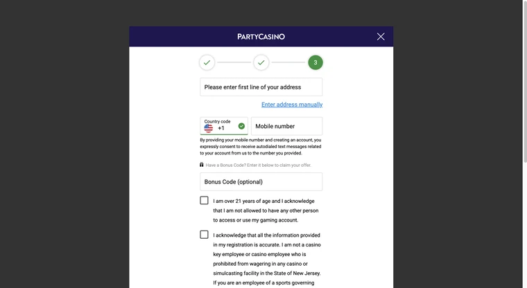 PartyCasino US Registration Step 3