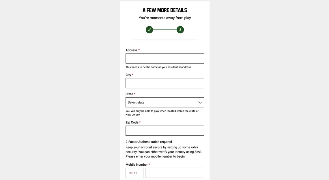 Unibet US Registration Step 2