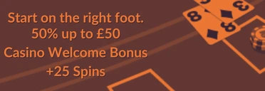 10bet Casino Welcome Bonus: 50% Bonus up to £50 & 25 spins