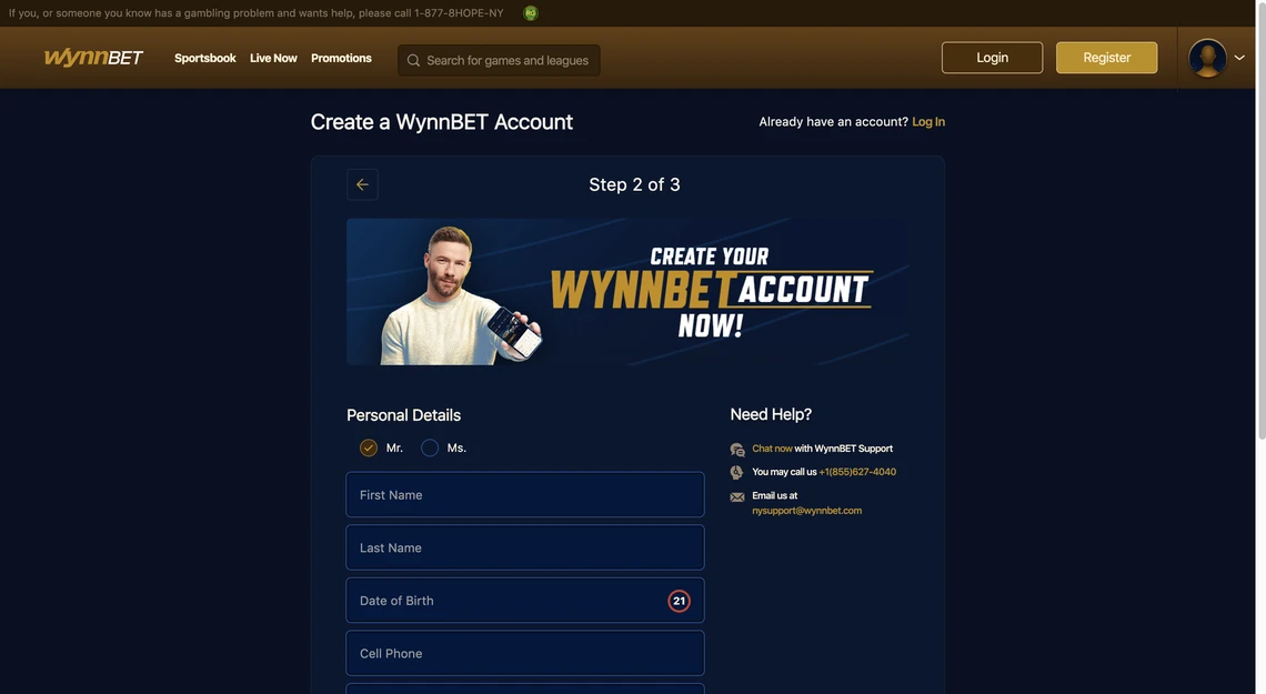 WynnBET Casino Registration Step 2