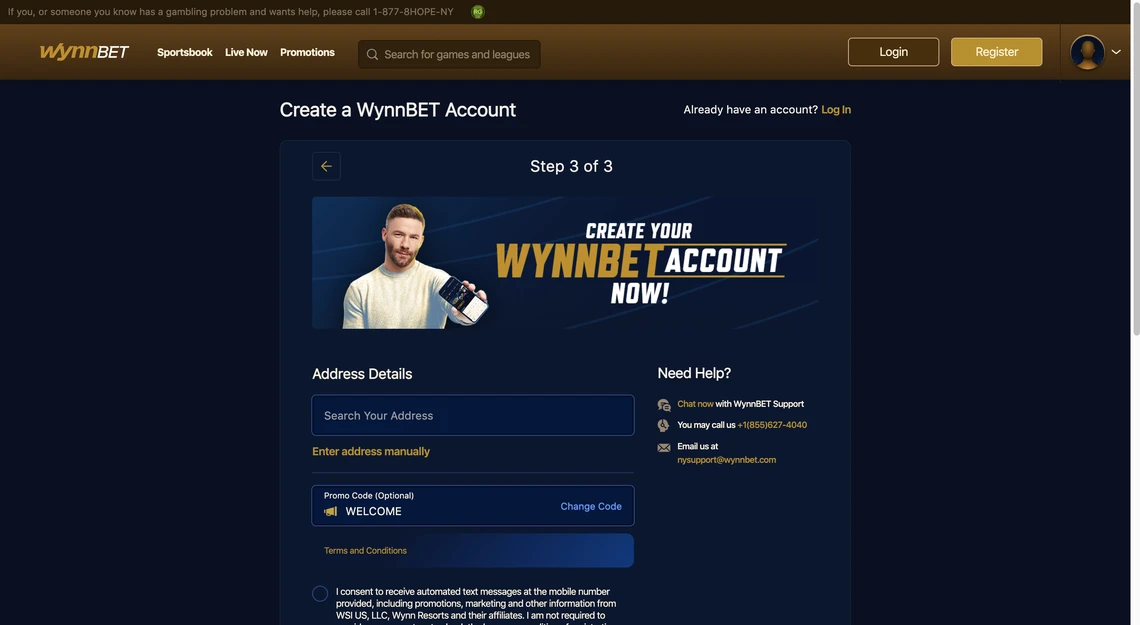 WynnBET Casino Registration Step 3