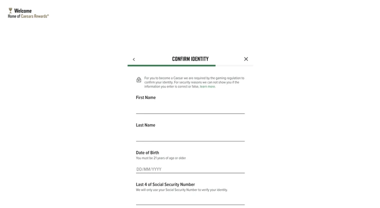 Caesars Casino Registration Step 3