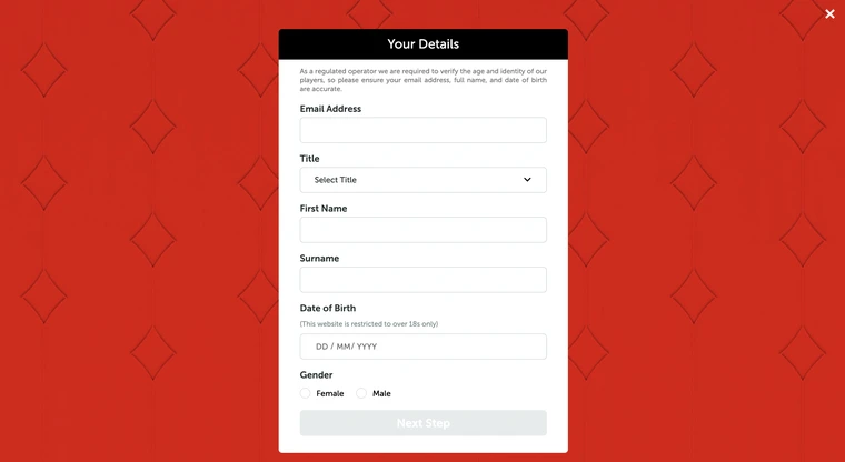 Virgin Games Casino Registration Step 1