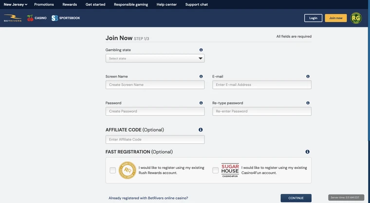 BetRivers Registration Step 2