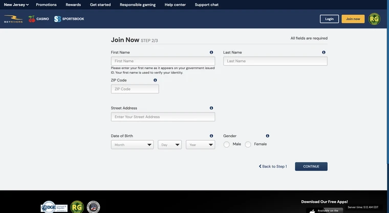 BetRivers Registration Step 1