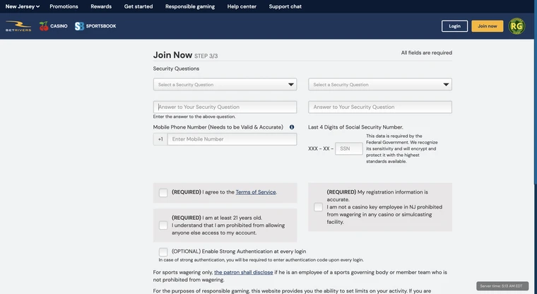 BetRivers Registration Step 3