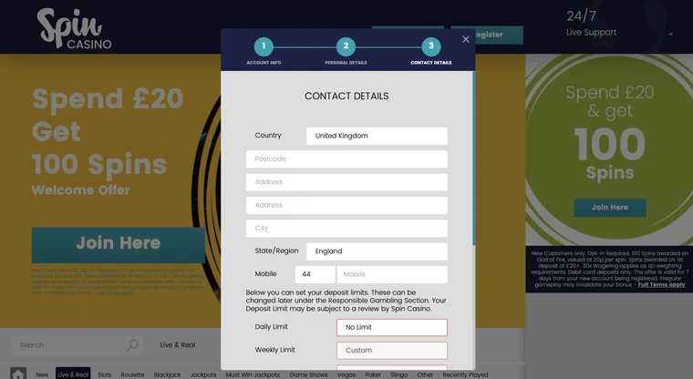 Spin Casino Registration 3