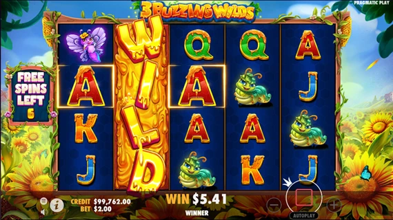 3 buzzing wilds expanded wilds free spins