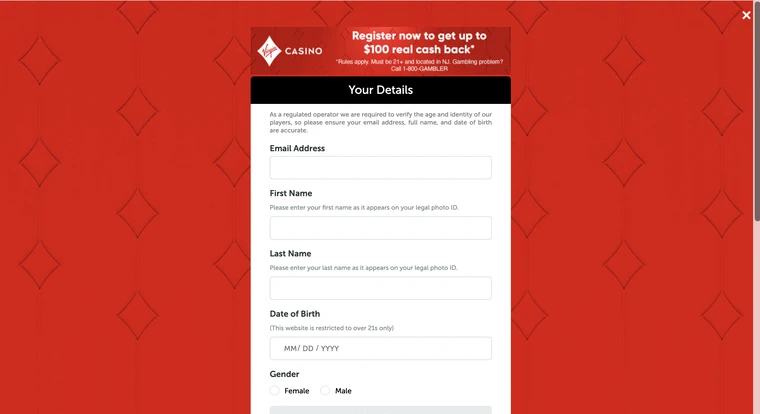 Virgin Casino USA Registration Step 1