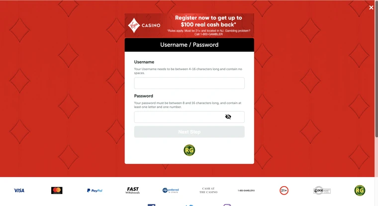 Virgin Casino USA Registration Step 2