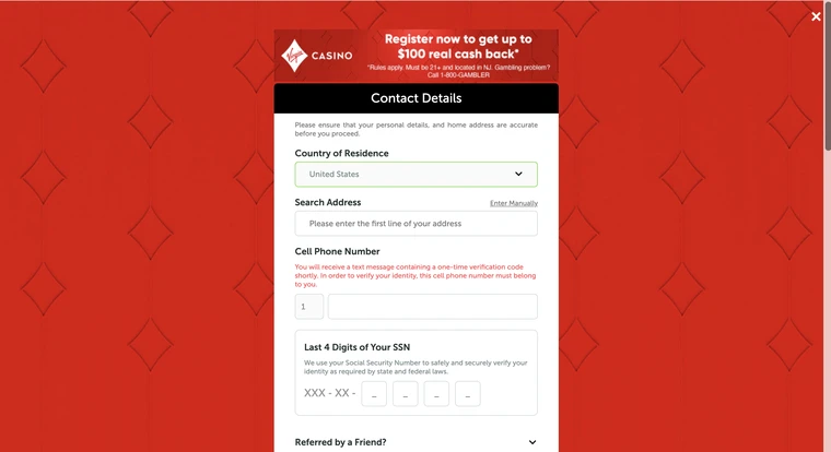 Virgin Casino USA Registration Step 3