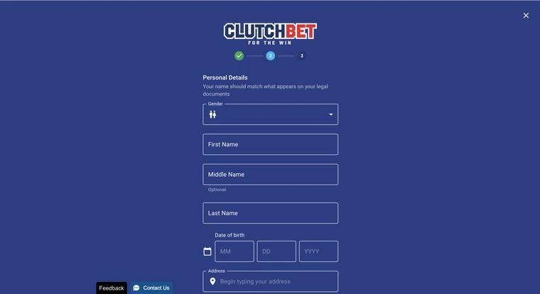 ClutchBet Registration Step 2