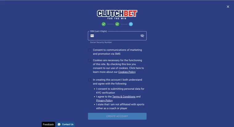 ClutchBet Registration Step 3