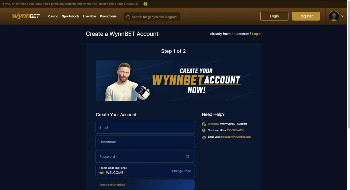 WynnBet Sportsbook Registration Step 1