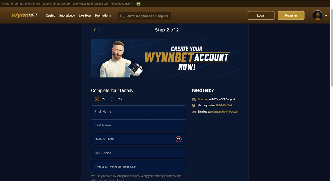 WynnBet Sportsbook Registration Step 2