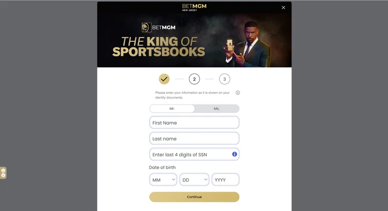 BetMGM Sportsbook Registration Step 2