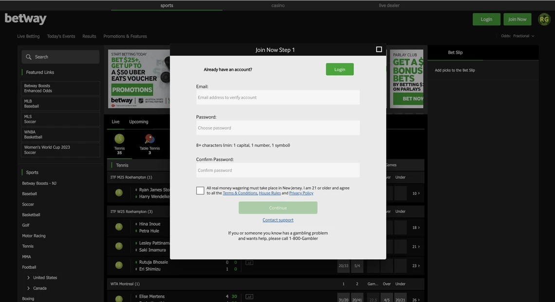 Betway Sportsbook Registration Step 1