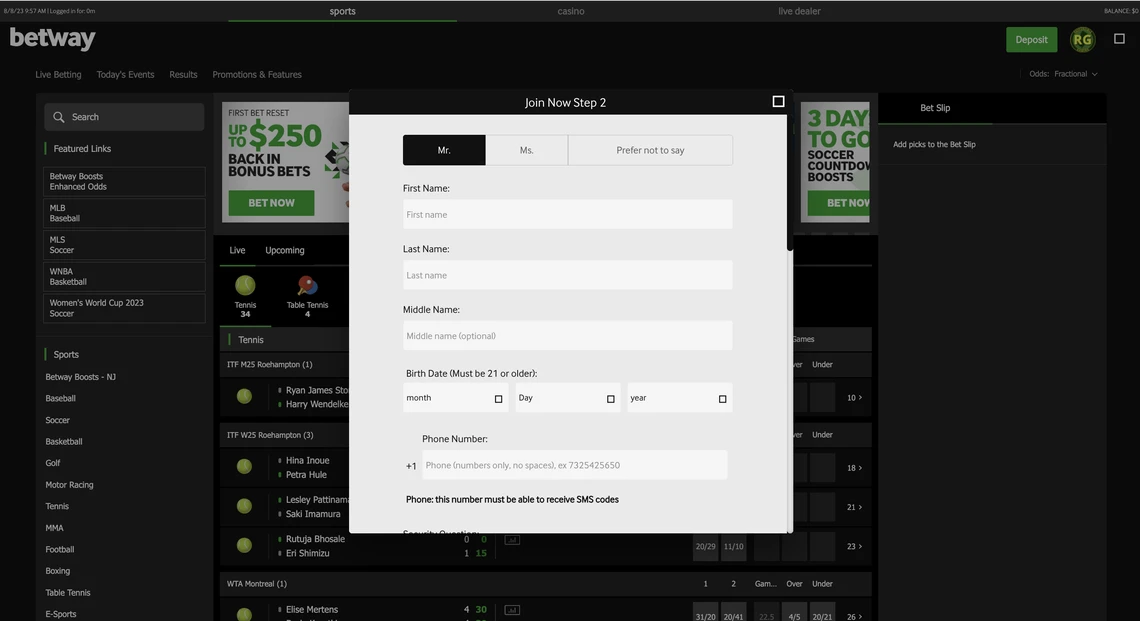 Betway Sportsbook Registration Step 2