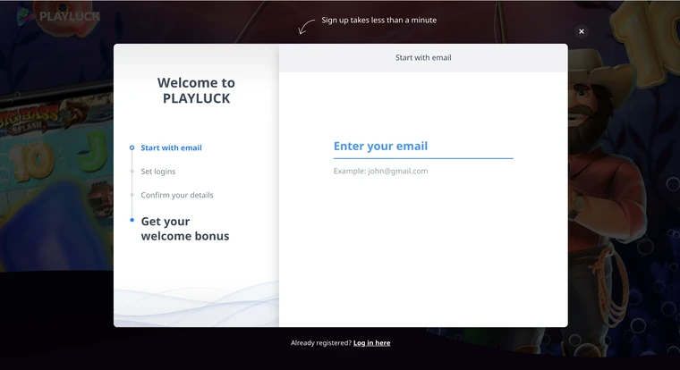 Playluck Casino Registration Step 1