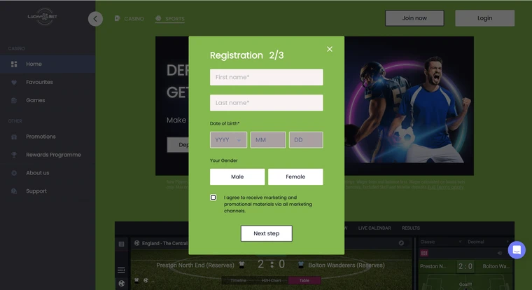 LuckyPokerBet Registration Step 2