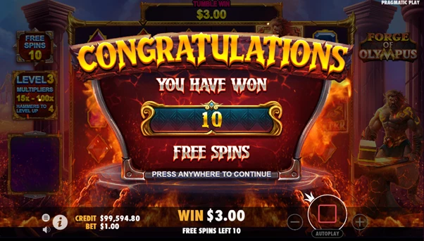 forge of olympus free spins unlocked