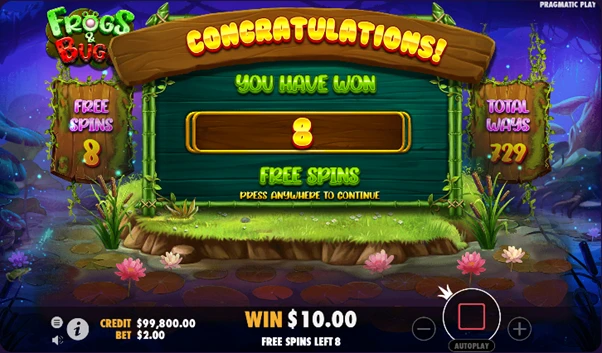 frogs and bugs free spins unlocked